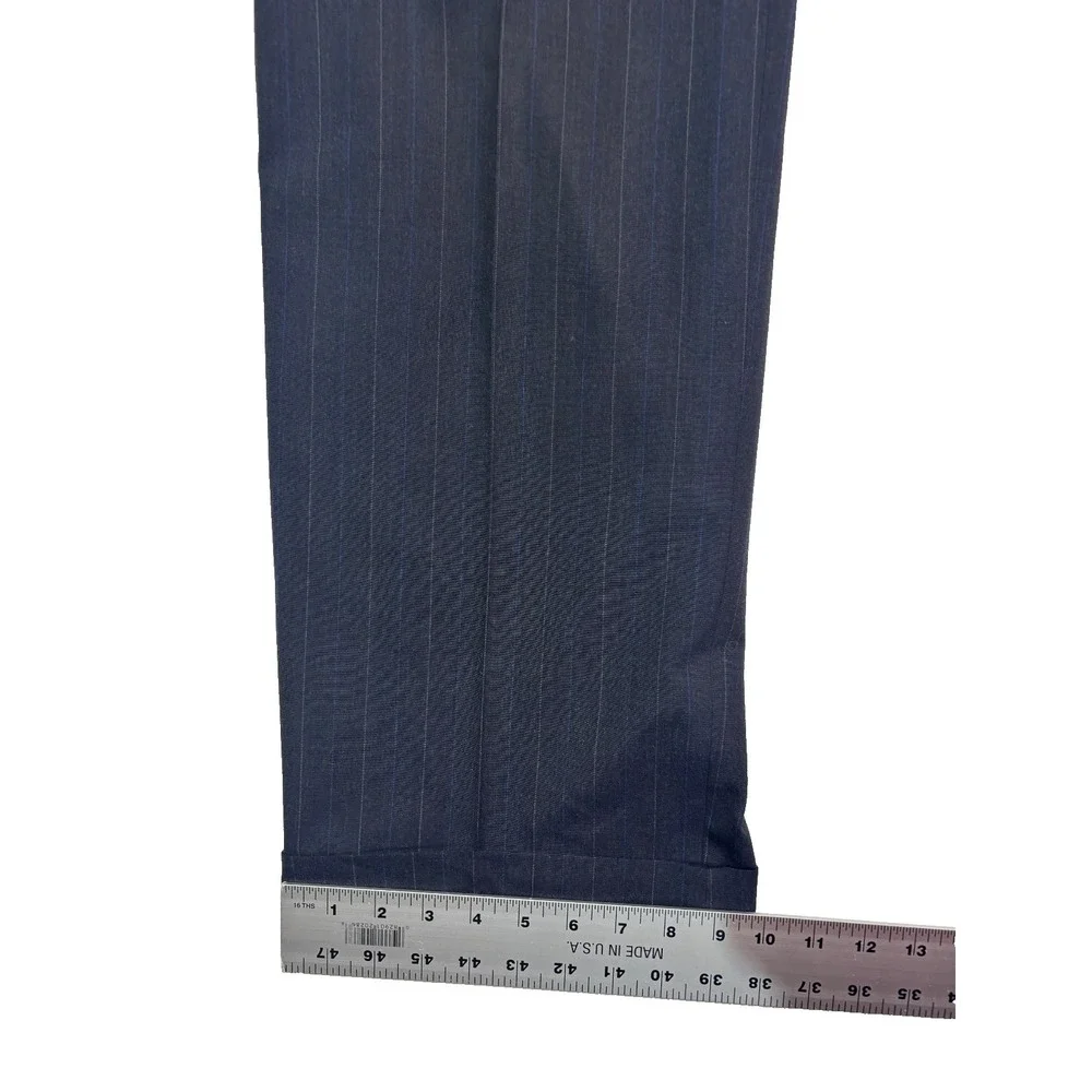 vtg 90s Tom James 46L 37x33 Charcoal Pinstripe 2pc Pant Suit Wool USA Pleated